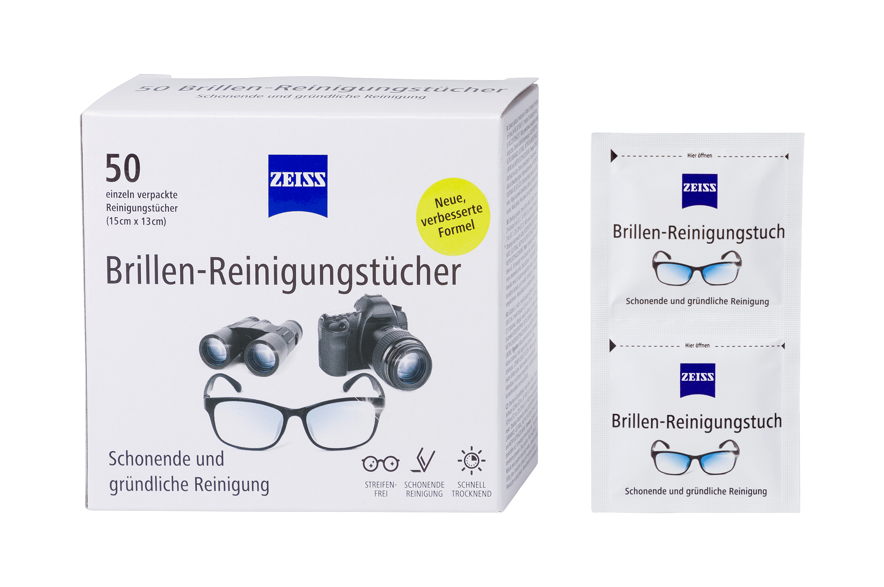 ZEISS Brillen-Reinigungstücher 50 Stück - Professionelle Reinigung Für Brillen