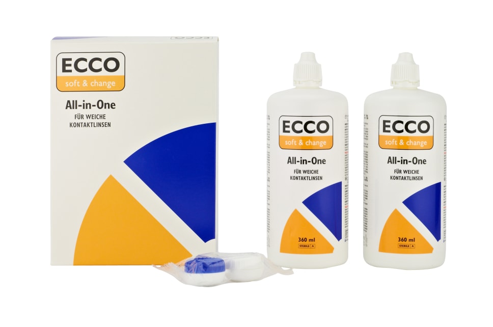  Ecco All-in-One 2x 360ml +1x Kontaktlinsenbehälter Frontansicht