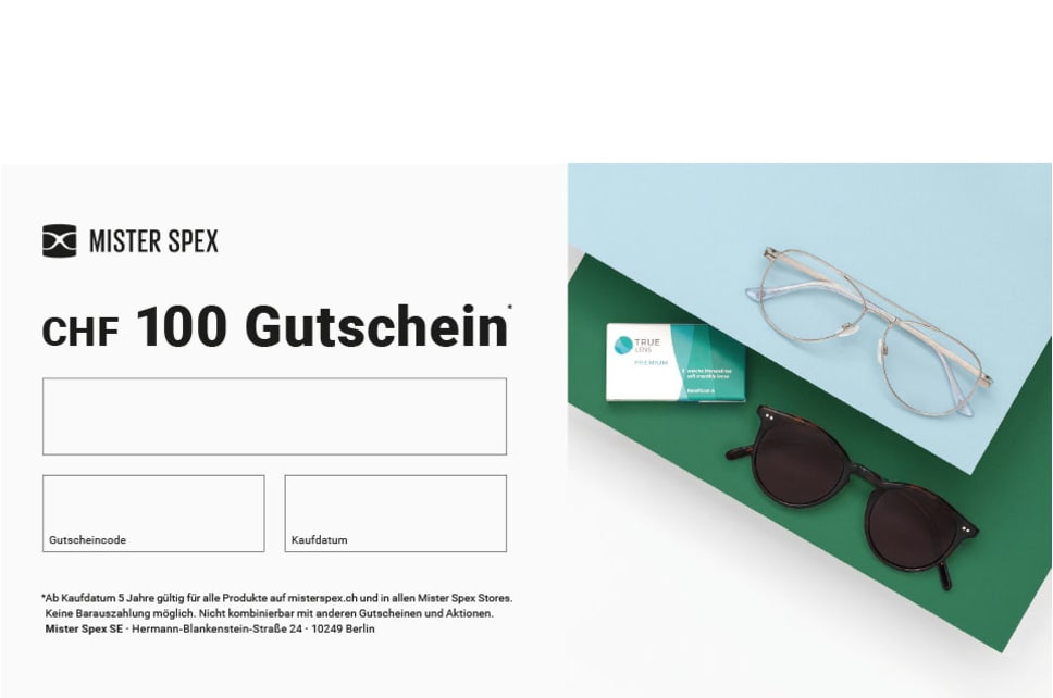 Mister Spex Services Gutschein CHF 100 Frontansicht